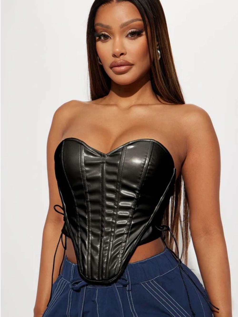 Fashion Nova Black Faux Leather Corset Top - Picture 3 of 4